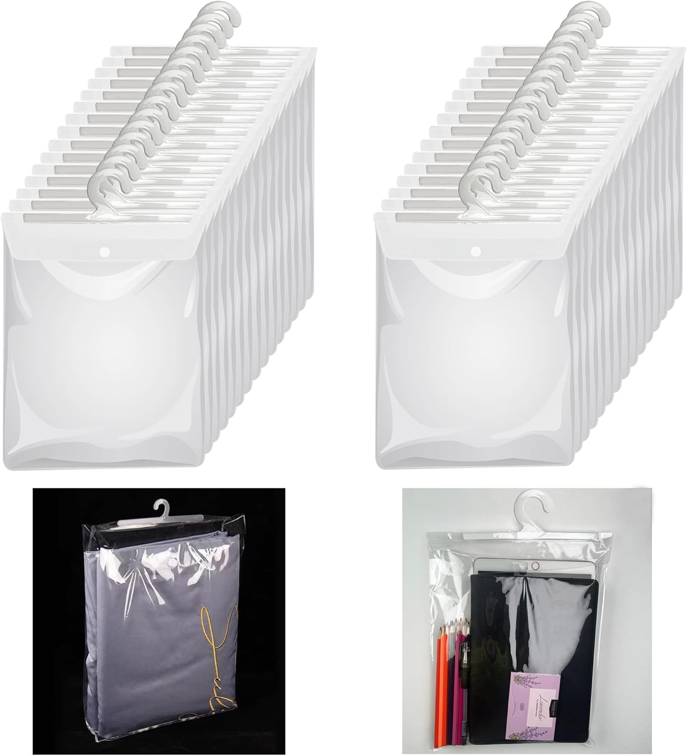 Skiennix Hanging Storage Bags - Clear Plastic Organizer with Hanger | 13" x 11" for Classroom & Home Use
