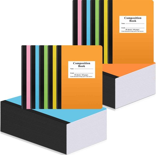 Janlaugh Composition Notebooks Bulk Wide Ruled Lined, 8.5 x 5.5 Inch, 30 Sheets/60 Pages, Back to School Supplies, First Day of School Notebooks for Teacher Student Office Supplies(50 Pack)