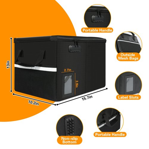 Fireproof Document Box with Lock, Document Organizer with Reflective Strip, Portable Fireproof File Box with Handle Document Safe, File Cabinet for Hanging Letter/Legal Folder/Certifications/Books