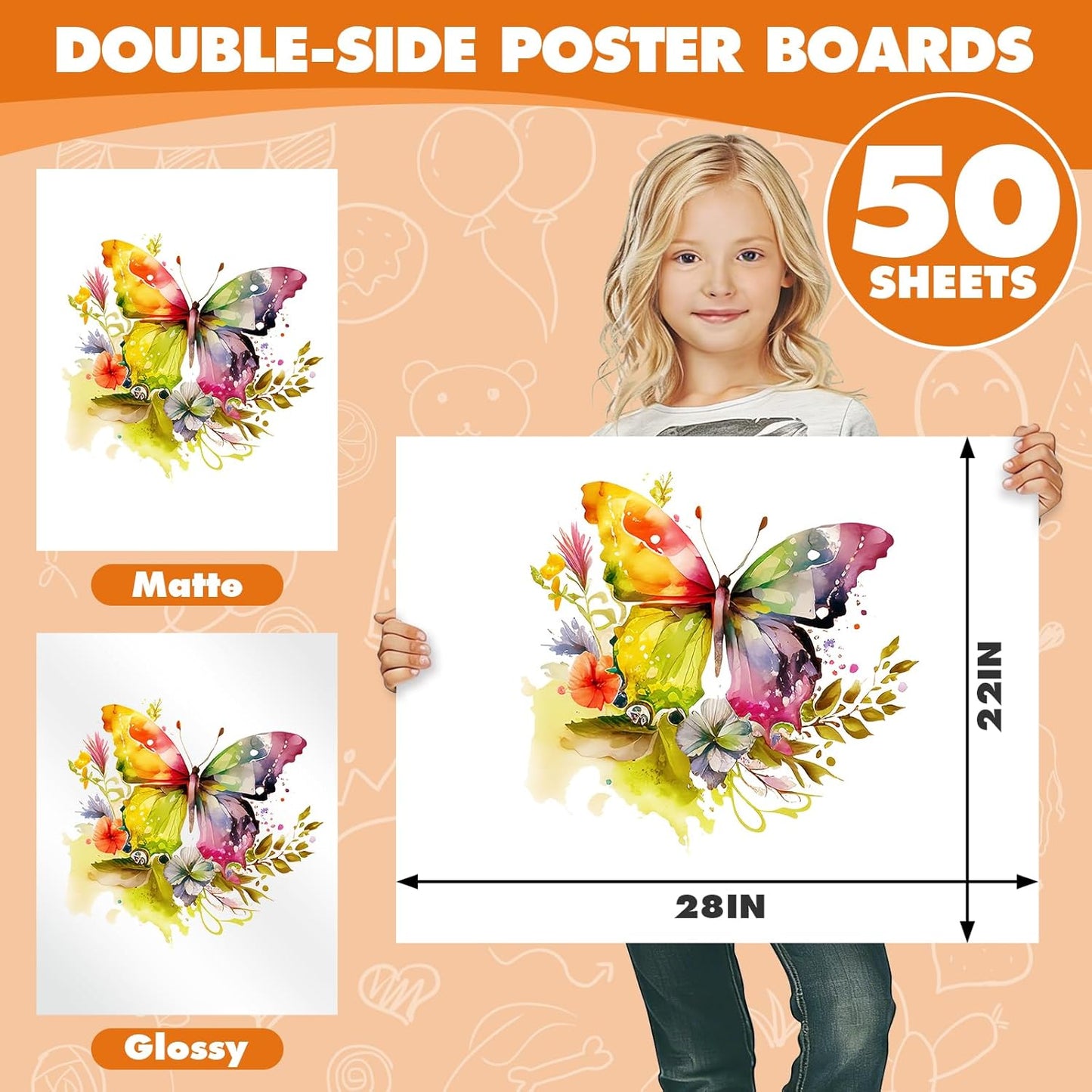 TUXIYA 50 Pack White Poster Board - 22" x 28" Heavyweight Blank Paper for Arts & Crafts Projects