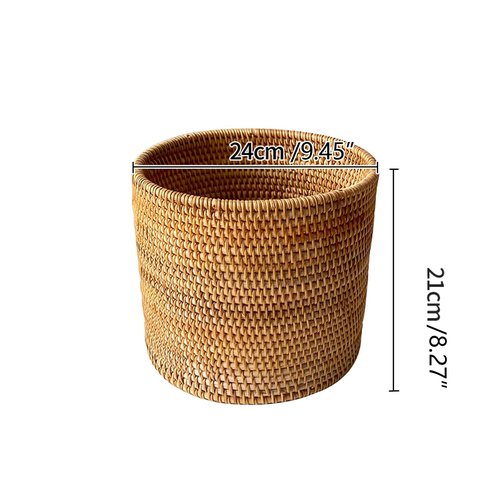 I-LAN Natural Rattan Bread Basket Barrel,Rattan Decor Dried Flower Artificial Greenery Plants Holder,Wicker Flower Pot Cover for Indoor Planter,Rattan Desk Waste Basket,9.5"x9.5"x8.3"