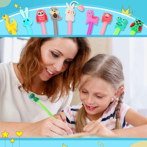 Handepo Cute Cartoon Gel Ink Animal Writing Pens 0.5 mm Black Ink Cool Kawaii Fun Novelty Pens for Kids School Office Home Supplies Student Kids Gift, 50 Assorted Styles(200 Pcs)