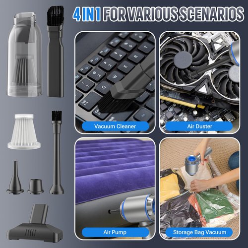 Electric air Duster - 2 in 1 210000RPM Brushless Air Duster & 21000PA Car Vacuum 9000mAh Battery Air Blower Wireless Handheld Vacuum for Car,Office and Home (Blue, 210000RPM)