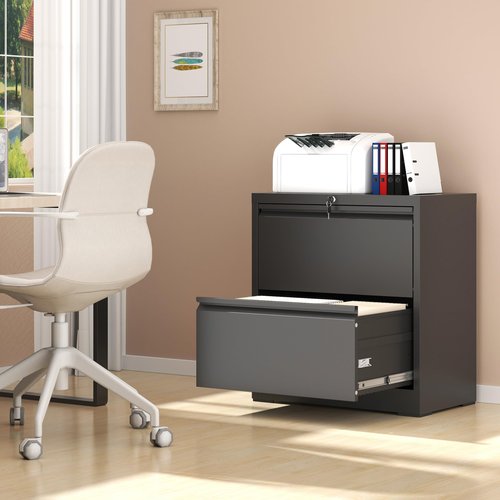 AQY 2 Drawer File Cabinet with Lock,Metal Black Lateral File Cabinets for Home Office,Steel Wide Filing Organization Storage Cabinets for Hanging Files Letter/Legal/F4/A4 Size(Black)