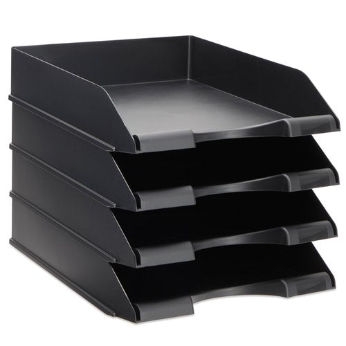 Stockroom Plus 4 Pack Black Stackable Paper Trays for Letter Documents, Desktop File Organizers for Office Supplies, Stackable Desk Tray Holder for Paper Storage (10 x 13.45 x 2.5 in)