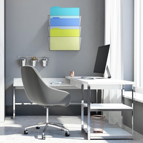 Threehoney 6 Pcs Legal Size Clear Single Pocket Wall Mount File Holder Plastic Hanging Wall Organizer with Double Sided and Screws Wall Mount Mails Magazines Organizer for Office and Home