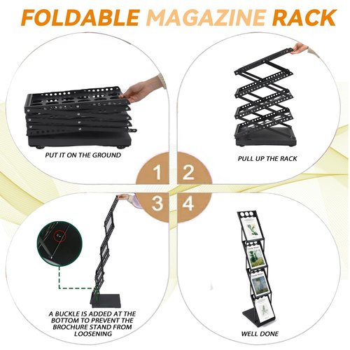 Estleys Trade Show Literature Stand Display Rack, Magazine Brochure Catalog Display Stand, Magazine Floor-Standing with Portable Oxford Bag for Office Store Exhibition Trade Show (Black)