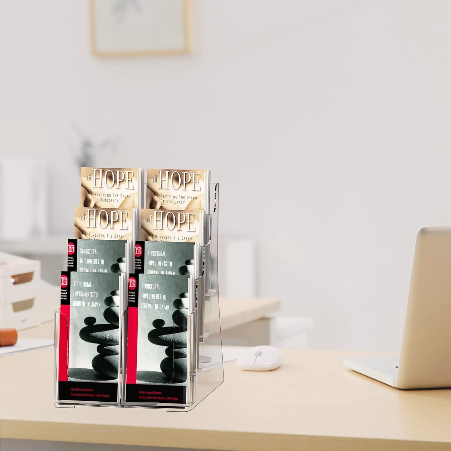Zavekia 4-Tier Acrylic Brochure Holder - Clear Literature Organizer for 8.5 x 11 Inch Magazines & 4 x 9 Inch Flyers