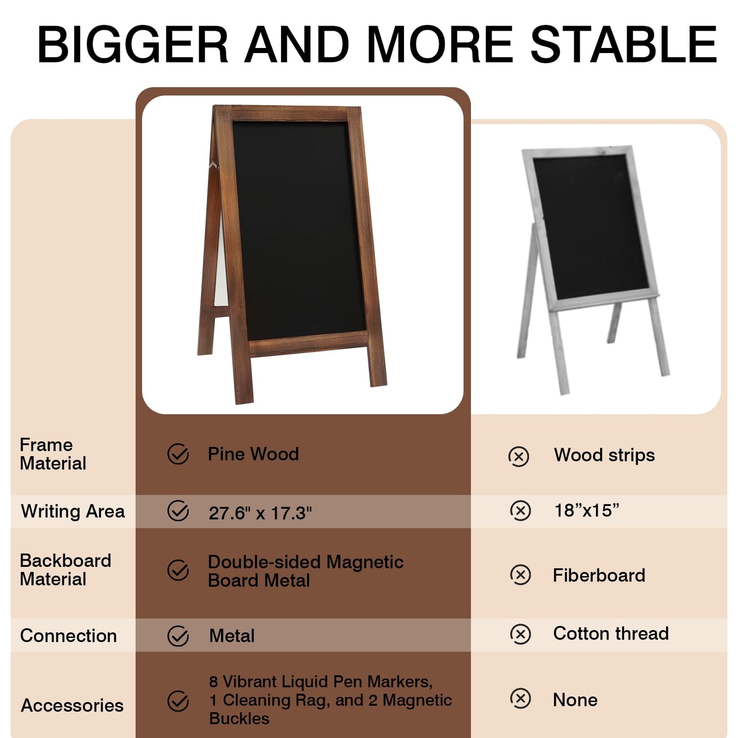 TEAKMAMA Chalkboard, A Frame Chalk Board Sign Board, 40" x 20" Magnetic Menu Blackboard, Brown Double-Sided Sandwich Signs Outdoor for Business, Restaurant or Wedding