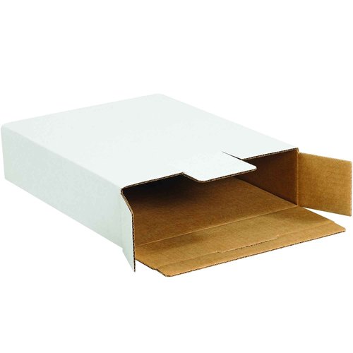 Aviditi White Corrugated Side Loading Locking Mailing Boxes, 12 1/8" x 11 5/8" x 2 5/8", Pack of 50, Crush-Proof, for Shipping, Mailing and Storing