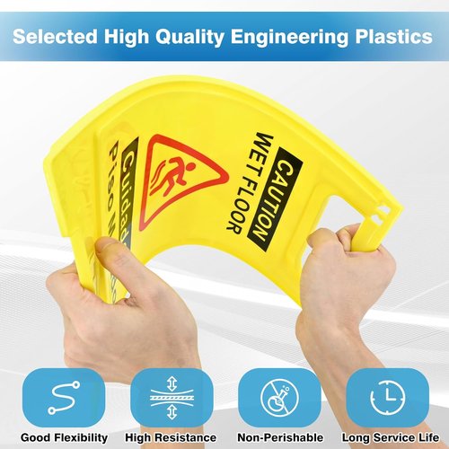 4-Pack Caution Wet Floor Sign - Bright Yellow Double-Sided A-Frame | 17.5" Height, Bilingual Message