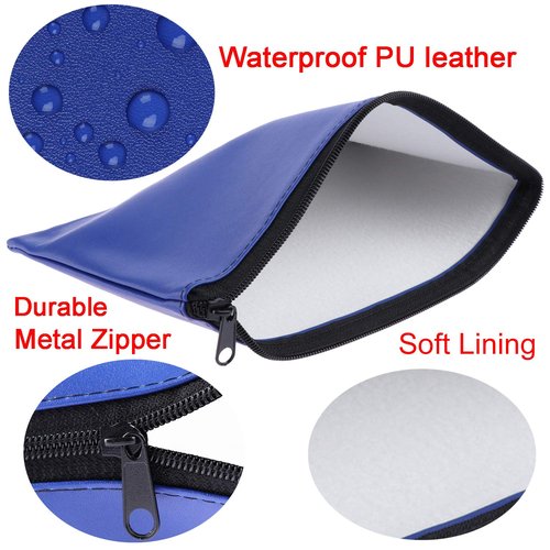 Tongnian Bank Bag Money Pouch Leatherette Security Deposit Bags Utility Zipper Bags for Cash Money,Check Wallet,Cosmetics,Tools,11x6 inch 4 Pack (Blue)