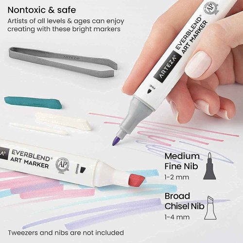 Arteza Marker Paper Pad and Everblend Art Markers Bundle, Drawing Art Supplies for Artist, Hobby Painters & Beginners
