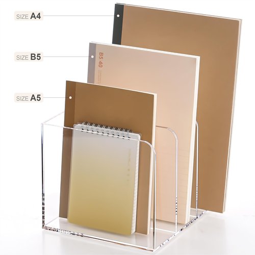 HeZone Acrylic Magazine Holder,Clear Desk Organizer with 3 Vertical Compartments,Magazine File Holder Sorter Rack Workspace Organizers for Home Office & Classroom(B5)