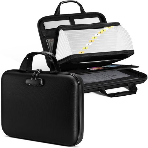 Fireproof Document Organizer Box with Lock & File Folder, Portable Hard Case Fire Proof Safe Bag for Documents Files Valuables, Home Office Travel Family, Emergency Preparation, Lightweight, Black