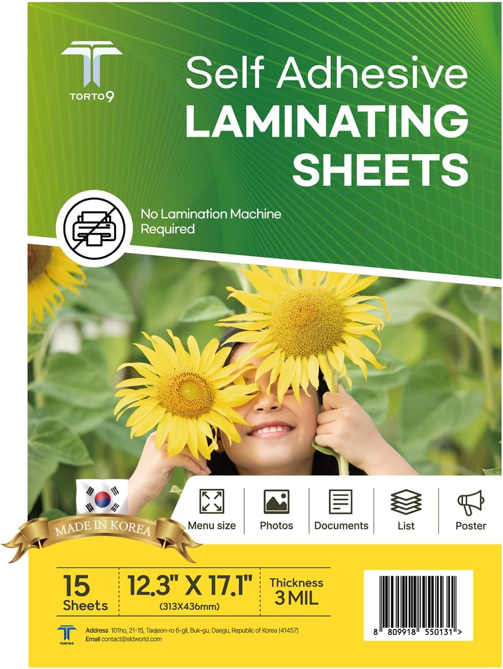 T TORTO9 Peel & Stick Laminating Sheets - 15 Clear Adhesive Sheets, 3mil Thickness, No Heat Required