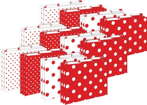 Barker Creek File Folders - Set of 36 Red & White Dot Letter Size Folders, 14pt Stock, Multi-Design Set, 1/3 Cut Tabs, Reversible, Home, School and Office Supplies (4393)