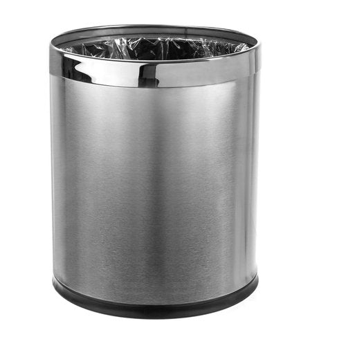 Brelso Small Office Trash Can, Open Top Small Wastebasket Bin, Stainless Steel Garbage Can, 'Invisi-Overlap' Metal Decorative Waste Basket for Powder Room, Vanity, Bathroom, Home, Modern