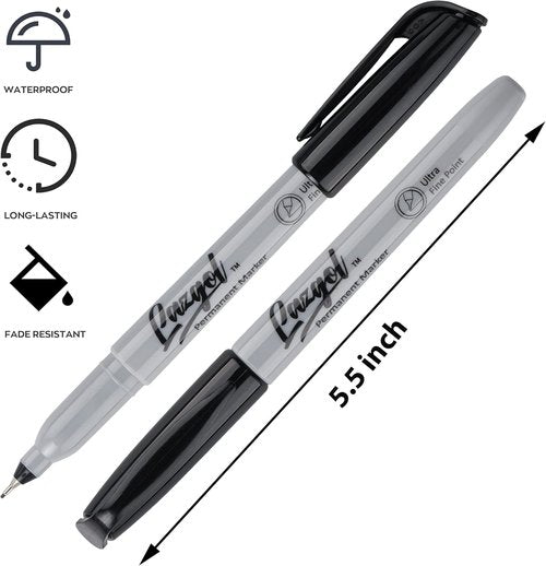LAZGOL Permanent Markers - Ultra Fine Point 0.4 mm | 60 Pack Black Felt Tip Pens for Versatile Marking