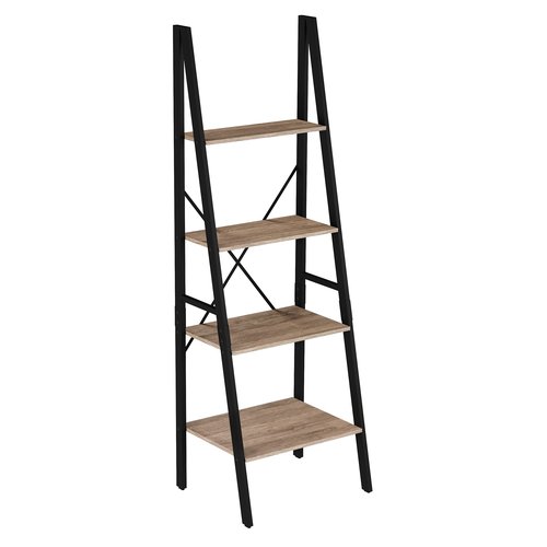 Lavish Home 4-Tier Ladder Bookshelf - Freestanding Bookcase with X-Back Frame and Leaning Look - Display Shelves for Home and Office (Black/Gray)