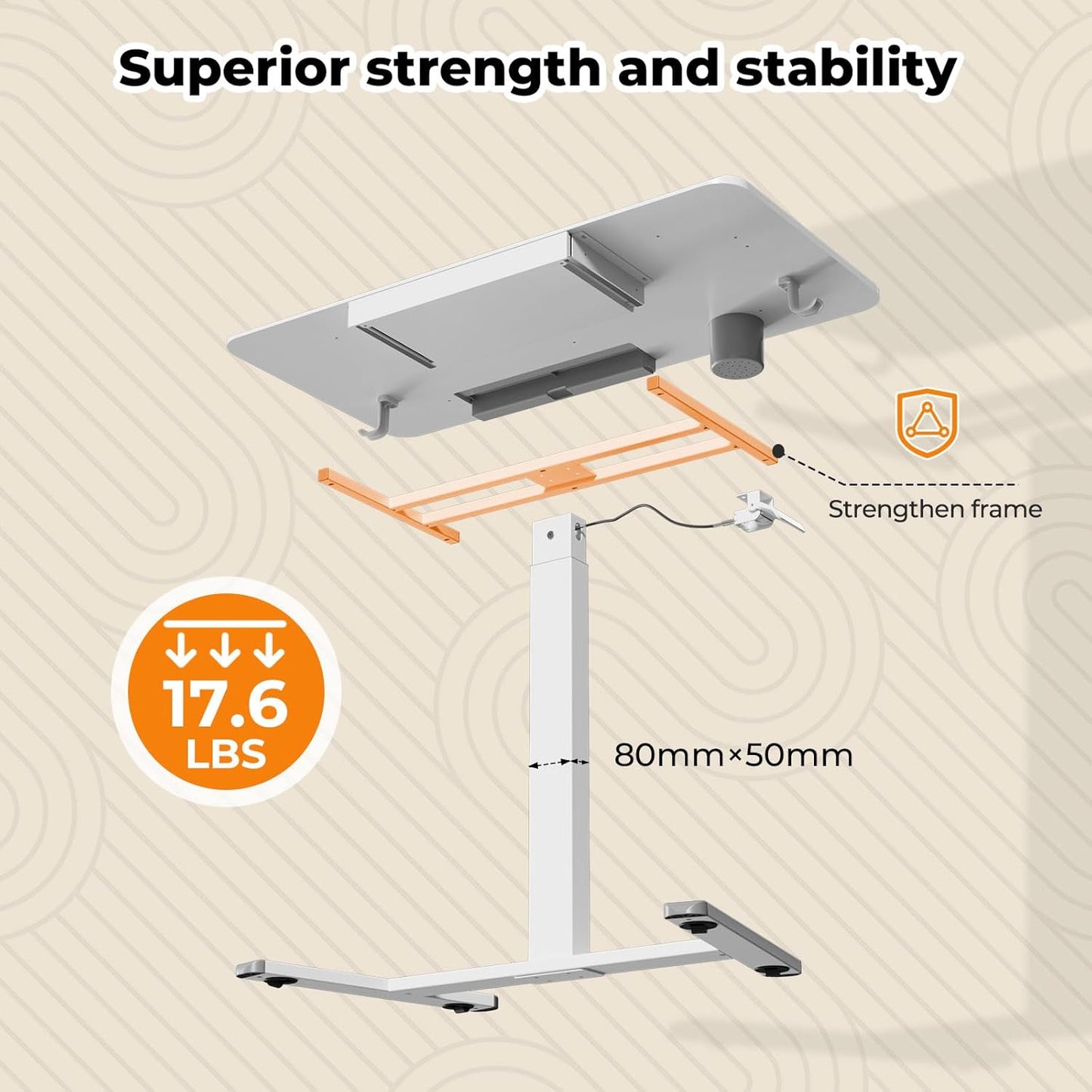 Skiennix Mobile Standing Desk - Height Adjustable with Drawer & Cup Holder | 40" White Rolling Workstation