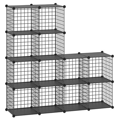HUBSON Wire Cube Storage Organizer, Book/Toy/Craft/Potted Plants and petCloset Organizers and Storage Shelves, 12-Cube Freely Combinable Metal Grids Storage Shelf,Black Plus Iron