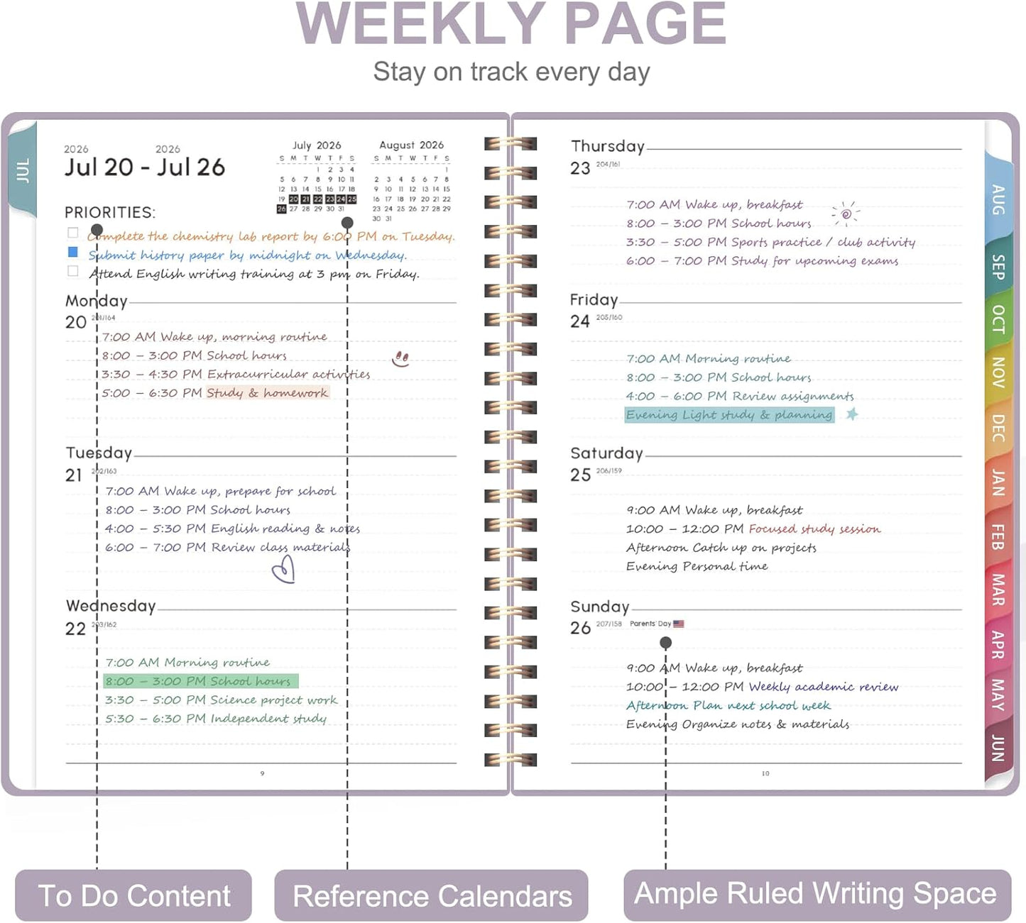 Academic Planner 2026-2027 | Weekly & Monthly Calendar | Daily Agenda Book - Letter Size (8.5'' x 11'')