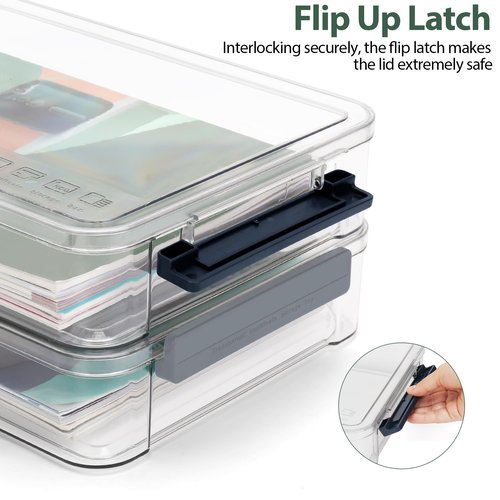 AZFUNN 5.5qt 9 x 13 Plastic Portable Project Case with Lids – Clear Stackable Craft Organizer Box Storage Bins for A4 Paper, Documents, Scrapbook, Art Supplies, Photo
