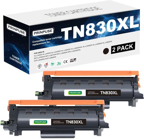 Brother 830XL High Yield Toner Cartridge - Compatible Replacement for TN830 & TN830XL | 2 Black Cartridges
