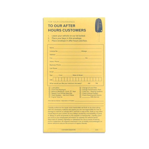 Key Drop Off Envelopes for After Hours | Auto Shop Repair/Service Drop Box Overnight Envelopes | 3.5" x 6.5" (500)