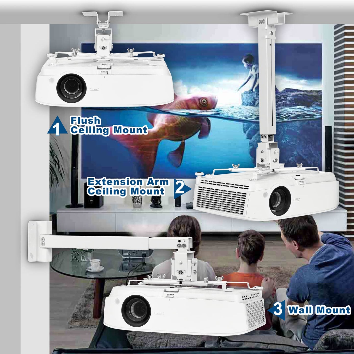 DAWASAPAT Adjustable Projector Ceiling/Wall Mount - 3-in-1 Universal Bracket for Projector Mounting, Universal Height Adjustable Mount Holder with Extension Pole