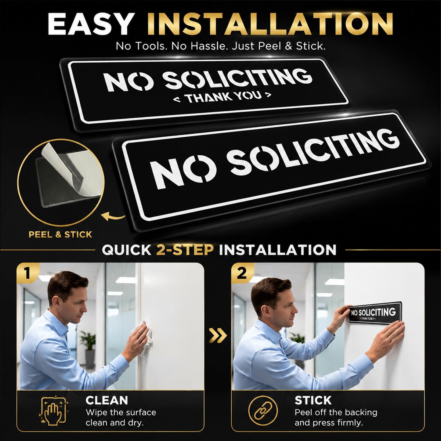 2-Pack No Soliciting Sign, Premium 304 Stainless Steel, 8.25x2.4",Large