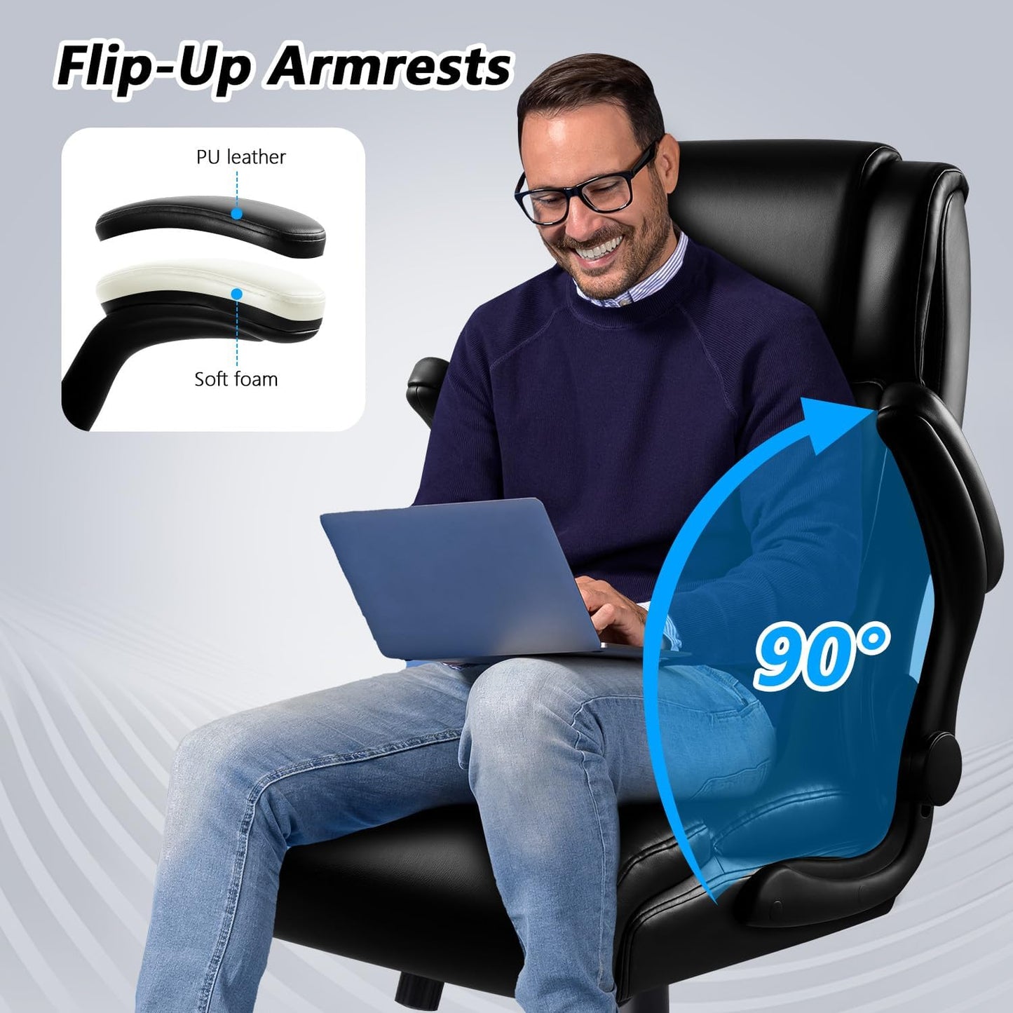 Big and Tall Office Chair - 400LBS Heavy Duty Ergonomic Executive Desk Chair with Lumbar Support | Black PU Leather