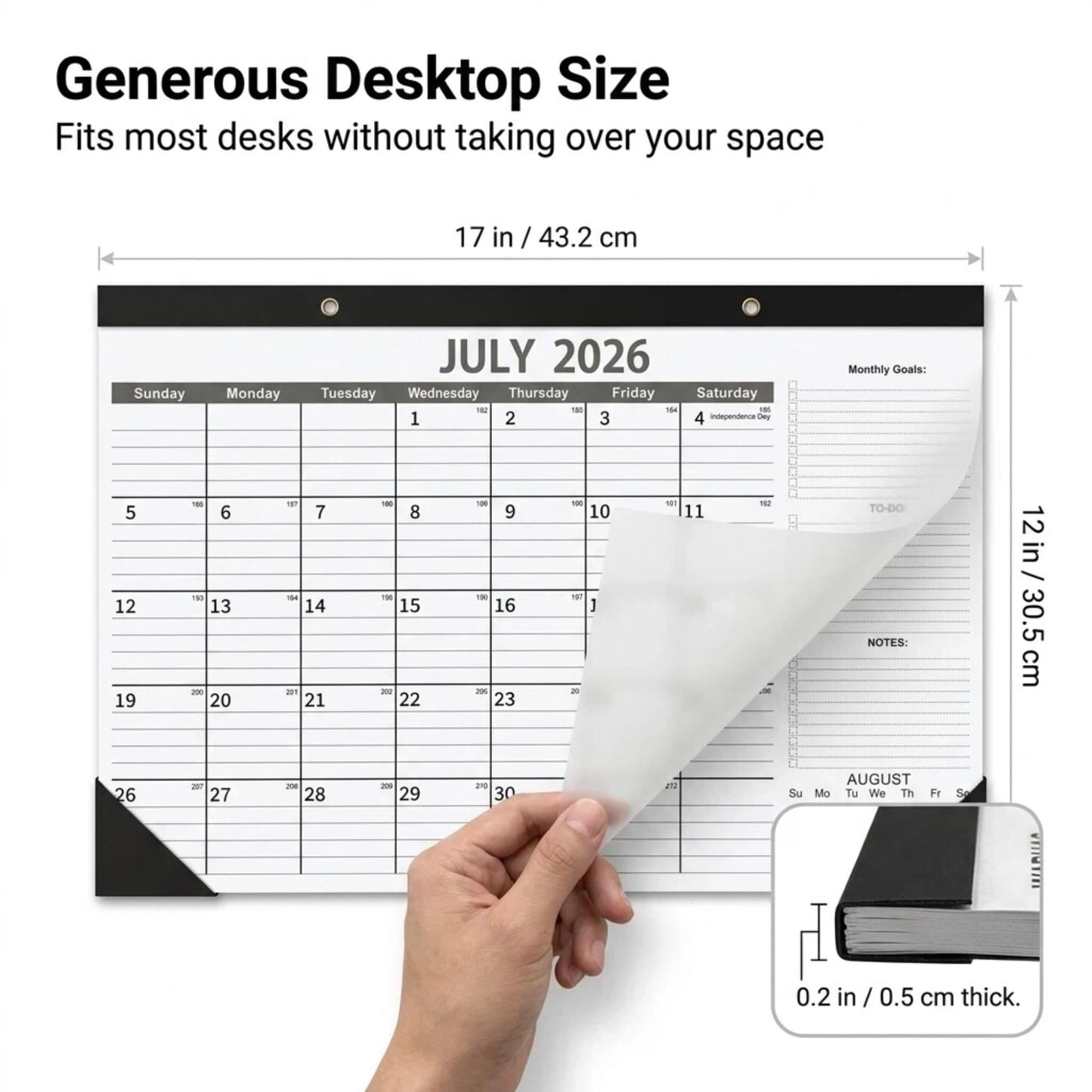 Versatile Desk Calendar 2026-2027 - 18 Month Wall & Desktop Planner (July 2026 - Dec 2027), 17" x 12" Large Monthly Pad, 170um Protective Film & 300g Cardboard for Efficient Workspace