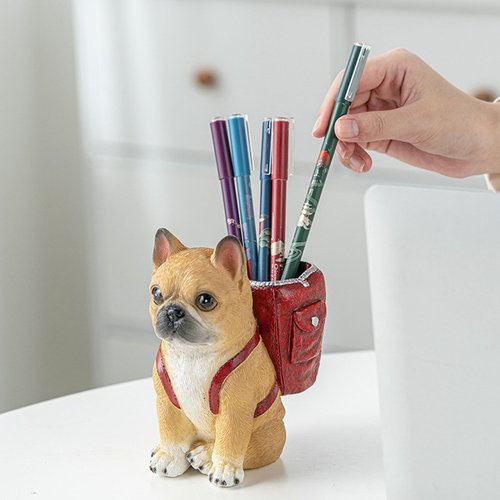 JINGTIANCD Dog Pen Holder, Desktop Pencil Cup Organizer, Office Desk Accessories (Bulldog)