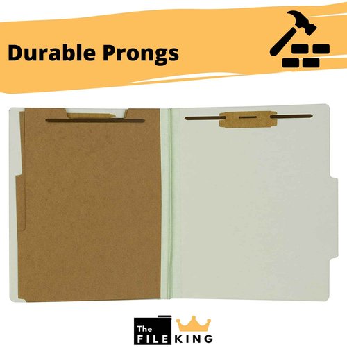 The File King Classification Folders 2 Dividers Letter Size - Light Green, 10 Pack | Pressboard Classification Folder | 2-Inch Expansion | Made in USA | Medical File Folders with Dividers and Prongs