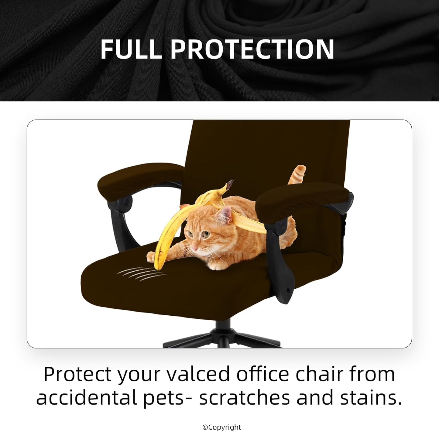 Skiennix Stretch Computer Office Chair Cover - Durable, Washable Spandex Slipcover with Armrest Covers | Brown