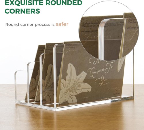 Clear Acrylic Mail Holder by [Brand Name] - Vertical Letter Sorter & Multifunction Desk Organizer for Bills and Documents