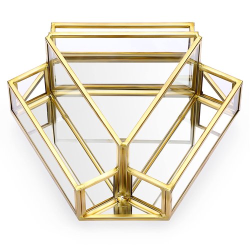 Hipiwe 360° Rotating Business Card Stand Holder Gold Glass Name Card Display Stand Vintage Mirrored Office Desktop Business Card Organizer, 4-Slots