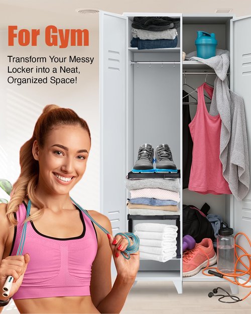 Piffny Adjustable Lokcer/Cabinet Organizer Shelf， Adjustable Width and Height, Ideal Locker for School, Office, and Gym Lockers… (Black 2 Pack New Version)
