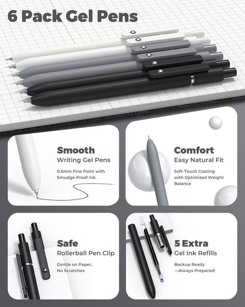 Four Candies School Supplies Set - 45 PCS with Pen Case, 12 Pastel Highlighters & 6 Gel Pens (Black)