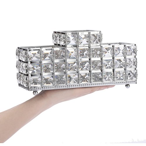 Hipiwe Crystal Remote Control Holder Bling Makeup Brush Holder Organizer Desktop Cosmetics Brushes Storage Cup Pen Pencil Storage Pot Cup for Dresser Bathroom Office, 3 Slot