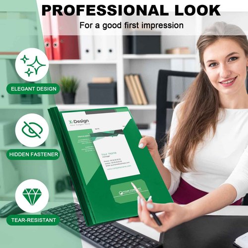 Teling 24 Pcs Clear Report Cover with 3 Prongs, Plastic Report Presentation Folders 90 Sheet Capacity Resume Document Covers for School Office(Green)