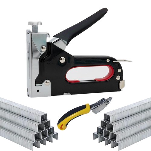 Speilo Heavy Duty 4-in-1 Staple Gun Kit for Upholstery and Carpentry w/Adjustable Strength, Manual Stapling w/ 2000pcs D-Type Stainless Steel Staples and Effortless Stapler Remover, for Long-Term use