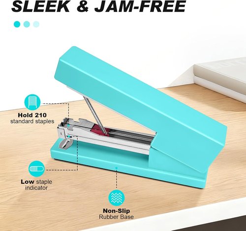Office Desktop Stapler - 25 Sheet Capacity with Staple Remover | Non-Slip Design for Home & School - Green