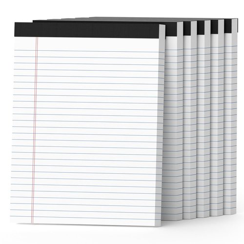 AILZFEI 300 Sheets White Legal Pads 8.5 x 11 Wide Ruled 6 Pack Notebook Paper Note Pad 50 Sheets per Notepad Perforated Writing Pad Study Back 8x11 Pads of Paper