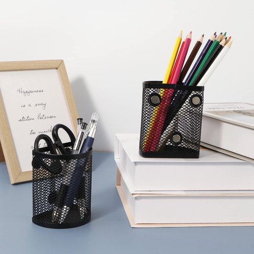 WERADNISH Magnetic Pen Basket Wire Mesh Magnetic Pen Holder for Locker Organizer, for fridge, 6 Packs Magnetic Marker Holder for whiteboard, Classroom and Office Supplies,Black