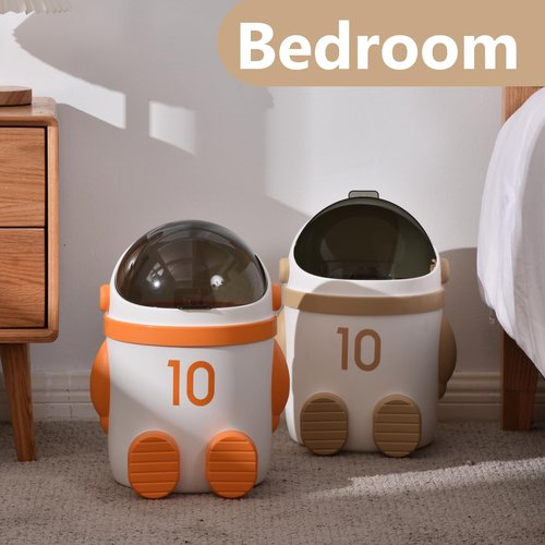 URALFA Astronaut Trash Can, 12 Liter /3.2 Gallon Bathroom Trash Can with Lid, Cute Trash Bin for Kids, Plastic Garbage Can with Swing Lid, Spaceman Wastebasket for Bedroom, Dorm, Living Room, Khaki