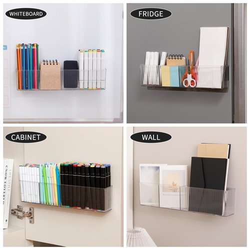 NINEWEEN Magnetic Dry Erase Marker Holder, Clear Magnetic Pencil Holder for Whiteboard, Refrigerator, Locker Accessories, Plastic Wall Mounted Storage Organizer for Home Office Supplies, Bathroom