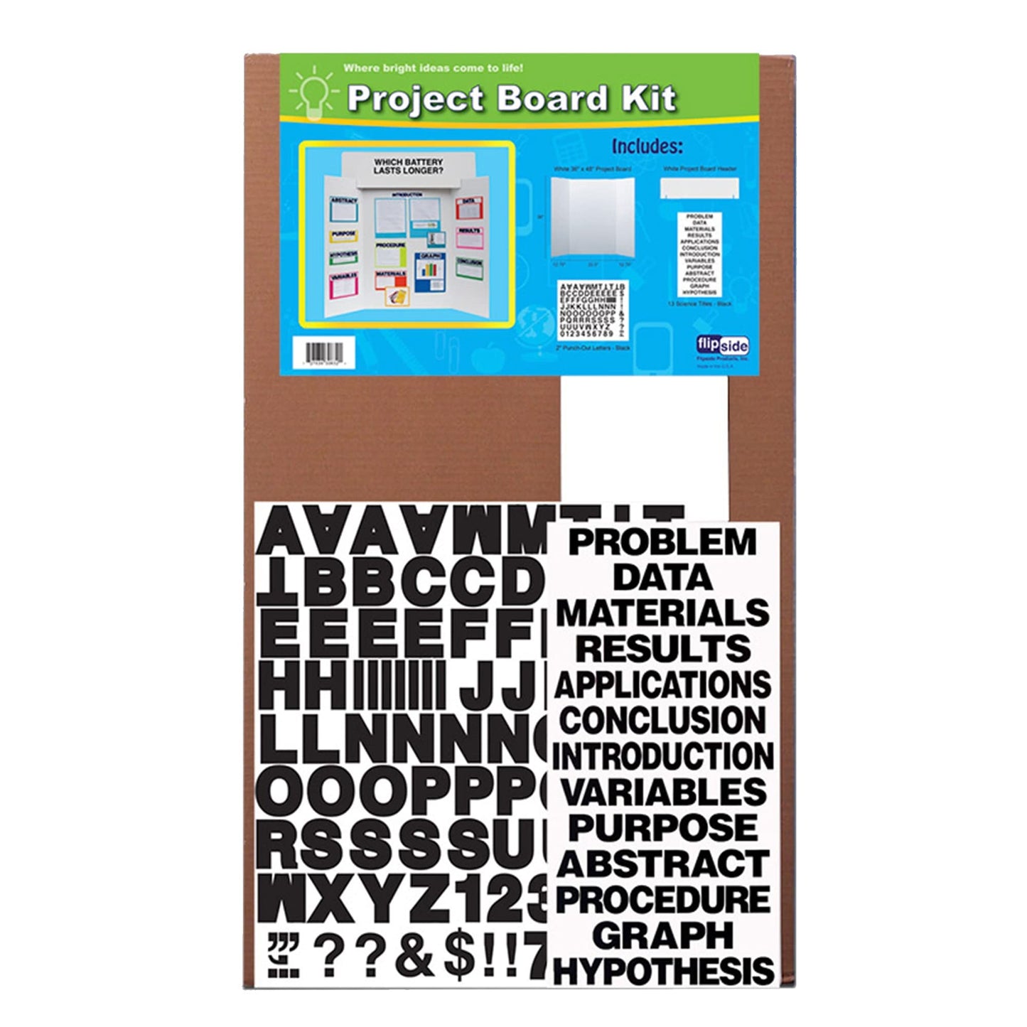Flipside Products 36" x 48" Project Board Kit, 24 Pack, School Presentation Display Board and Supplies, Trifold Kits, Letters, Titles, Header Display, Presentation, All in One